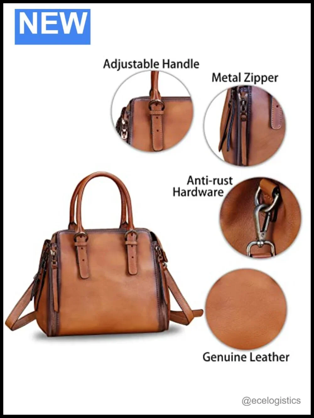Genuine Leather Satchel Women Handbag Vintage Top-Handle Crossbody Shoulder Bag
